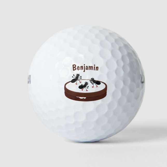 Happy ants ice skating on cookie cartoon golf balls (Front)