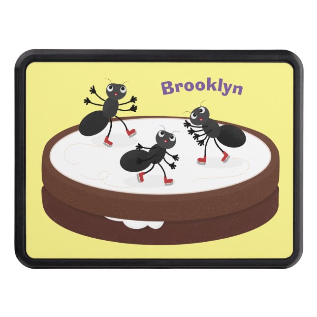 Happy ants ice skating on cookie cartoon hitch cover (Front)