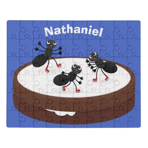 Happy ants ice skating on cookie cartoon jigsaw puzzle
