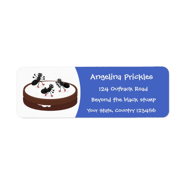 Happy ants ice skating on cookie cartoon label (Front)