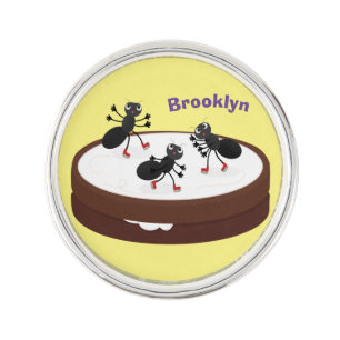 Happy ants ice skating on cookie cartoon lapel pin