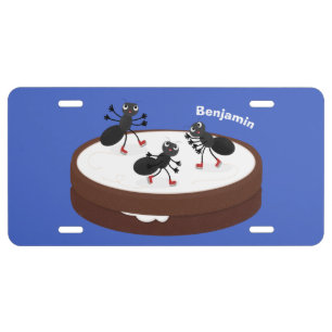 Happy ants ice skating on cookie cartoon license plate