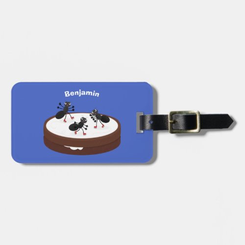 Happy ants ice skating on cookie cartoon luggage tag