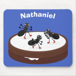 Happy ants ice skating on cookie cartoon mouse pad