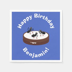 Happy ants ice skating on cookie cartoon napkins