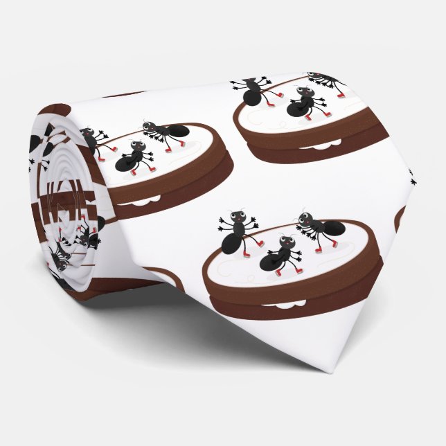 Happy ants ice skating on cookie cartoon neck tie (Rolled)