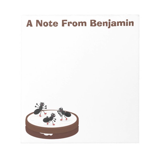 Happy ants ice skating on cookie cartoon notepad (Front)