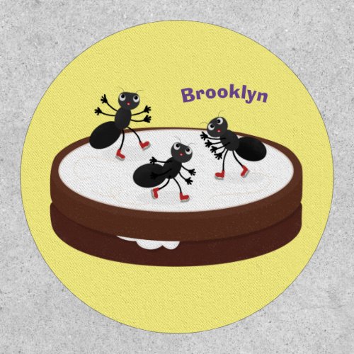 Happy ants ice skating on cookie cartoon patch