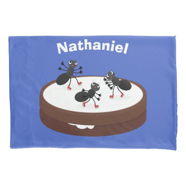 Happy ants ice skating on cookie cartoon pillow case (Front)