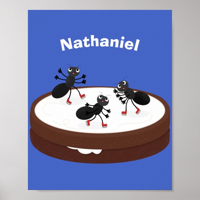 Happy ants ice skating on cookie cartoon poster (Front)