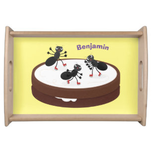 Happy ants ice skating on cookie cartoon serving tray