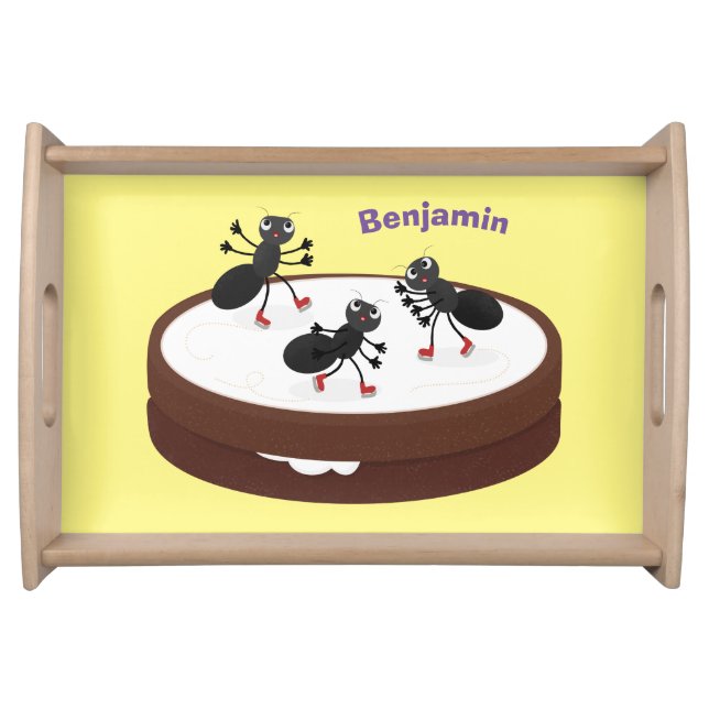Happy ants ice skating on cookie cartoon serving tray (Front)