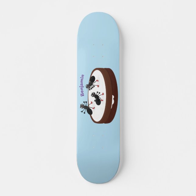 Happy ants ice skating on cookie cartoon skateboard (Front)