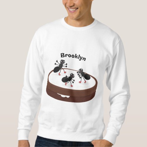 Happy ants ice skating on cookie cartoon sweatshirt
