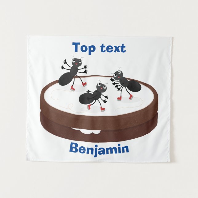 Happy ants ice skating on cookie cartoon  tapestry (Front (Horizontal))