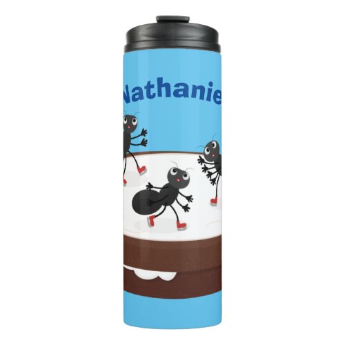 Happy ants ice skating on cookie cartoon thermal tumbler