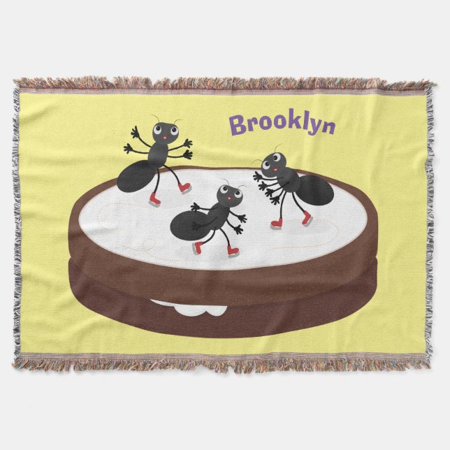 Happy ants ice skating on cookie cartoon throw blanket (Front)
