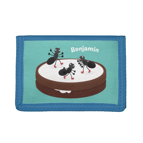 Happy ants ice skating on cookie cartoon trifold wallet