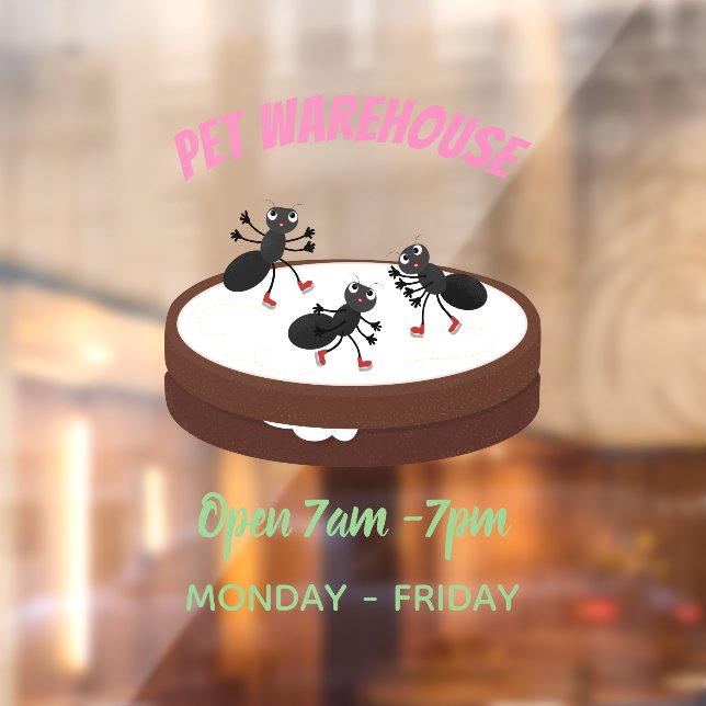 Happy ants ice skating on cookie cartoon window cling (Sheet 2)