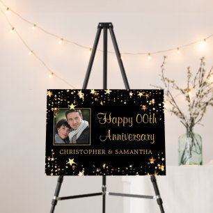 Happy Any Anniversary Black Gold Stars Photo Foam Board