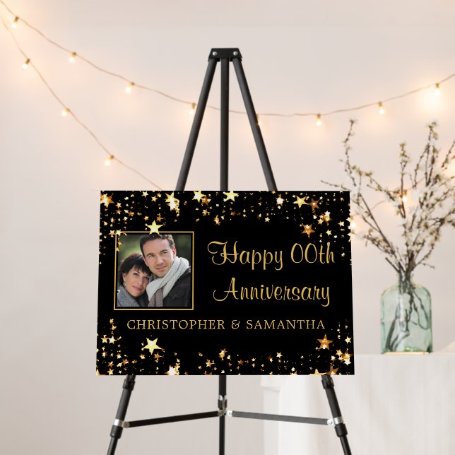 Happy Any Anniversary Black Gold Stars Photo Foam Board (In Situ (Stand))