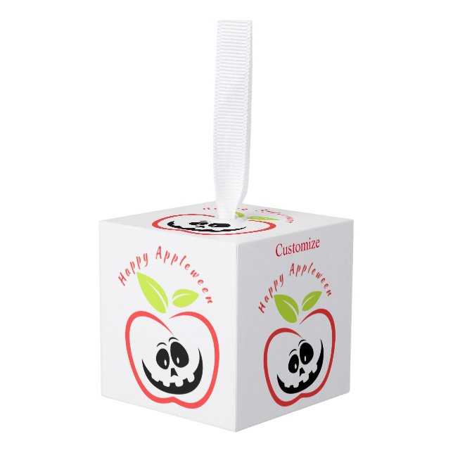 Happy Appleween Jack O'lantern Thunder_Cove Cube Ornament (Front Angled)