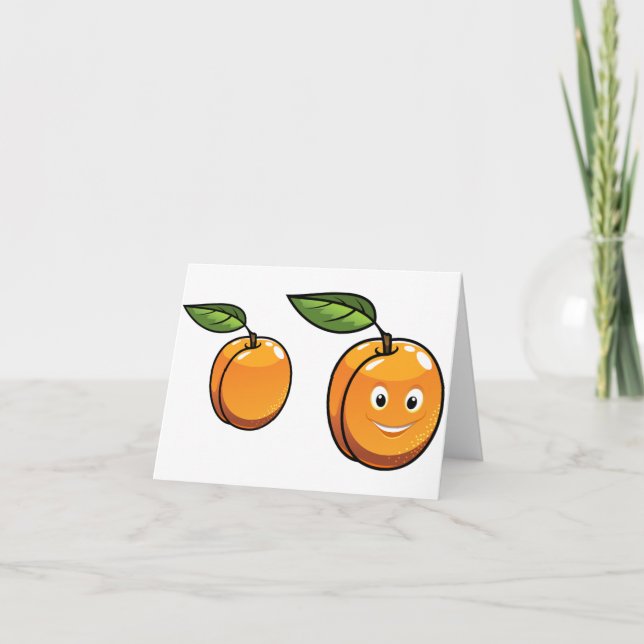 Happy Apricot Fruit with Leaf Smiling Face Card (Front)