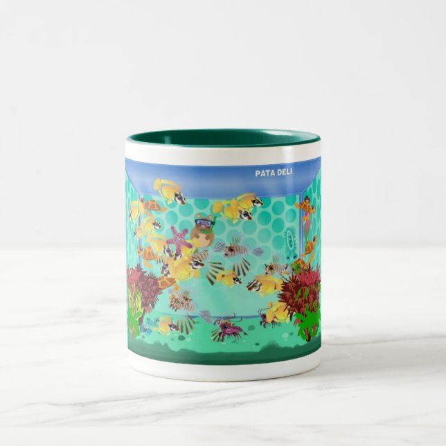 Happy Aquarium Green Mug- Loraine Two-Tone Coffee Mug (Center)