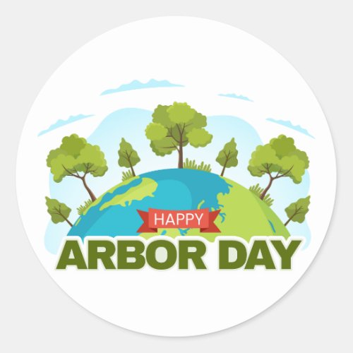 Happy Arbor Day Classic Round Sticker