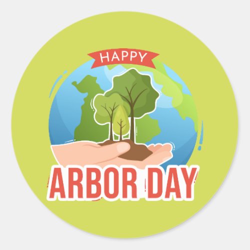 Happy Arbor Day Classic Round Sticker