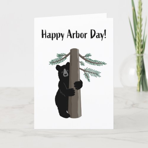 Happy Arbor Day Cute Black Bear Tree Hugger Card