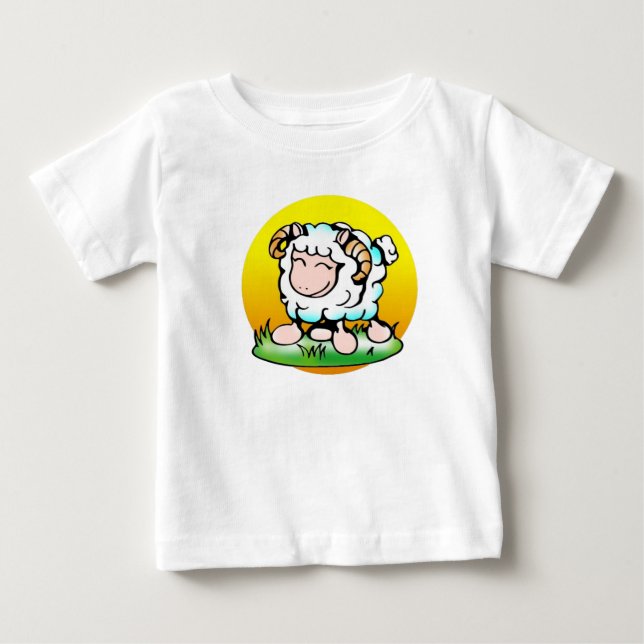 Happy Aries Ram Cartoon on Grass Baby T-Shirt (Front)