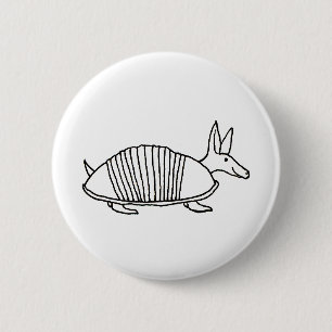 Happy Armadillo unique whimsical line drawing art Pinback Button