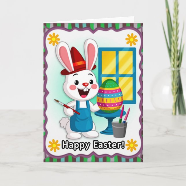 Happy Artist Rabbit Egg Card (Front)