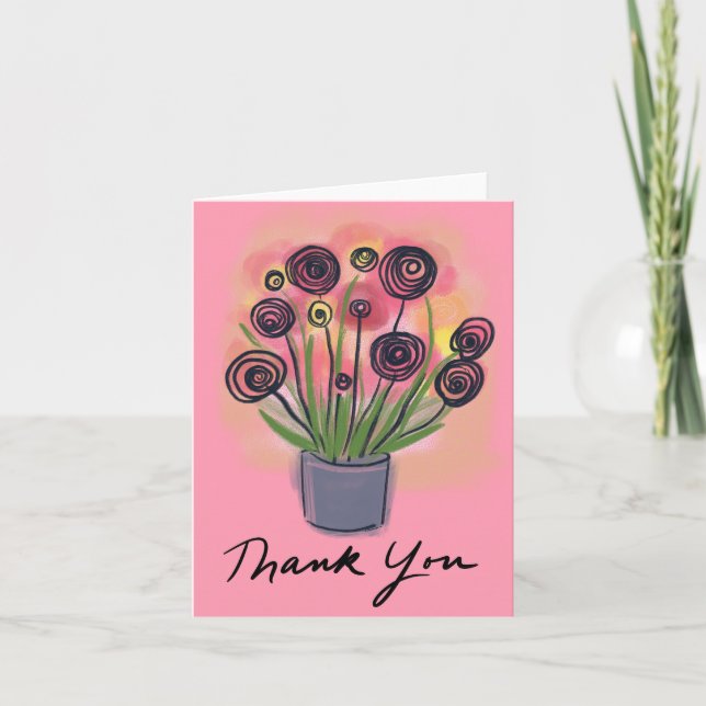 Happy Artsy Pink Floral Bouquet  Thank You Card (Front)