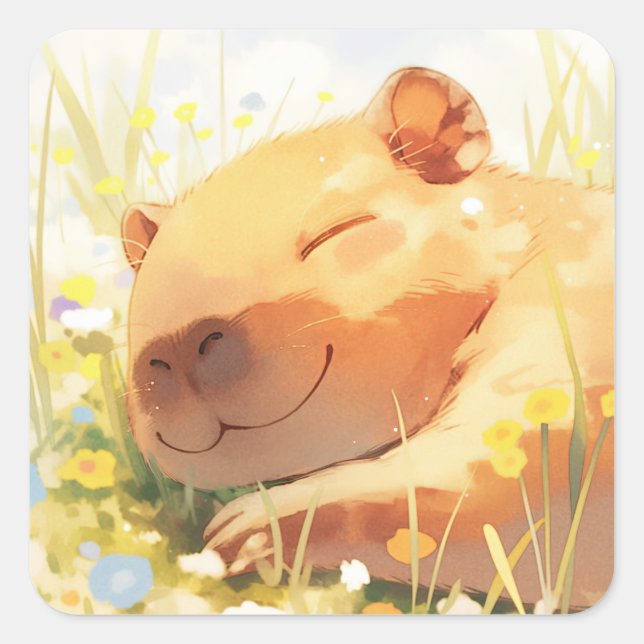 Happy as a Capybara Square Sticker (Front)