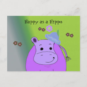 Happy as a Hippo - Purple Hippopotamus Postcard