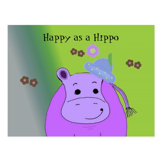 Happy as a Hippo - Purple Hippopotamus Postcard