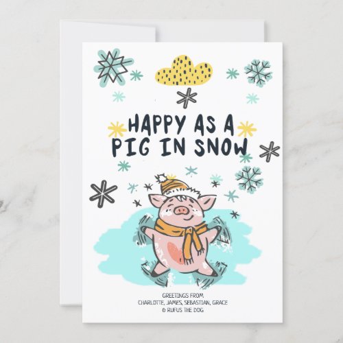 Happy As A Pig In Snow Christmas Holiday Card