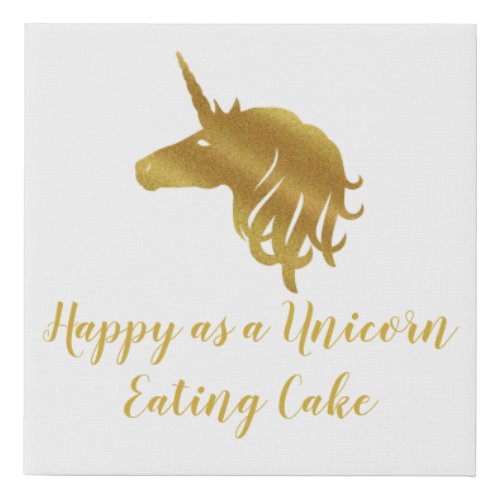 Happy as a Unicorn Eating Cake Faux Canvas Print