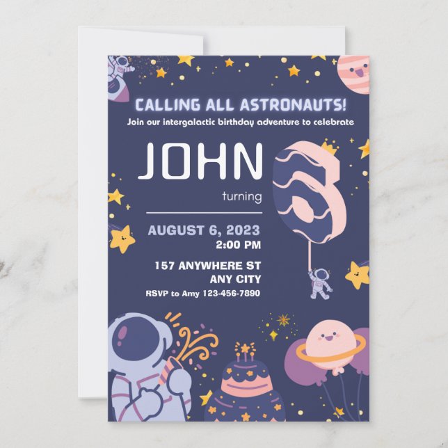 Happy Astronaut Boys 6th Birthday Personalized Invitation (Front)