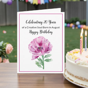Happy August 20th Birthday Purple Poppy Card