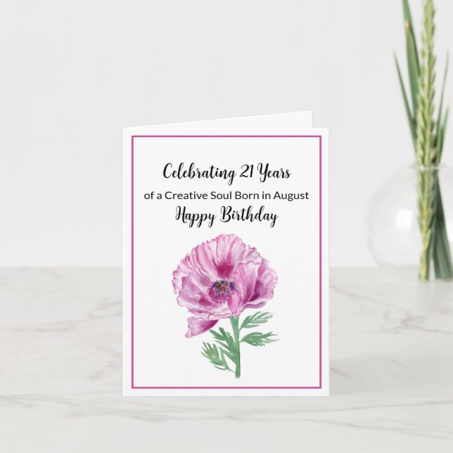 Happy August 21st Birthday Purple Poppy  Card (Front)