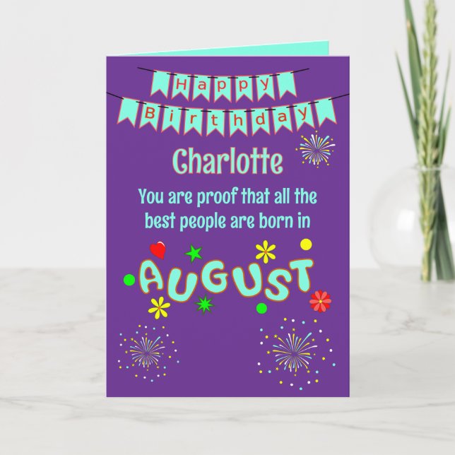 Happy August Birthday Folded Greeting Card (Front)