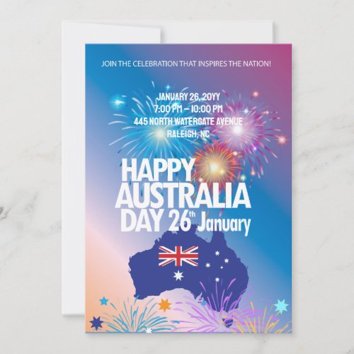 Happy Australia Day 26th January Firework Festival Invitation
