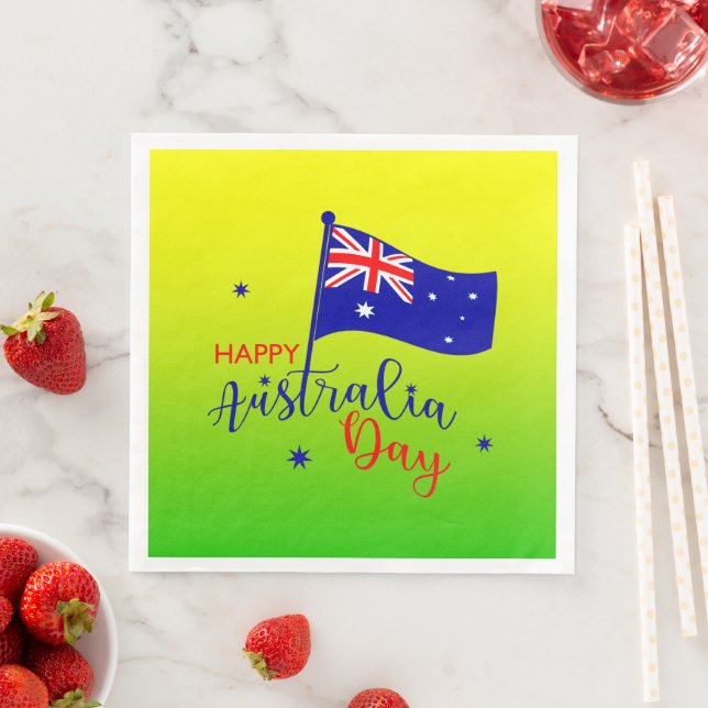 Happy Australia Day Flag Green Gold Large Paper Dinner Napkins (Insitu)