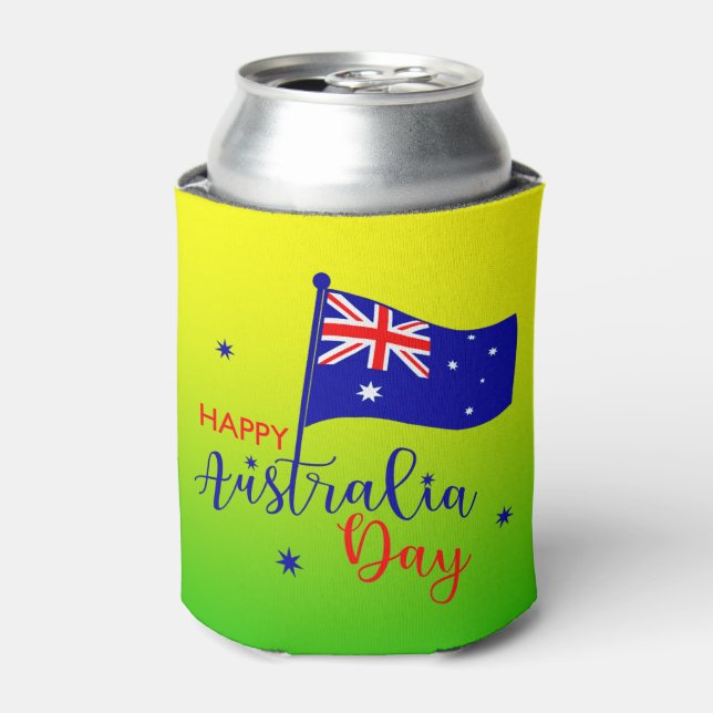 Happy Australia Day Flag Green Gold Stubby Holder Can Cooler (Can Front)