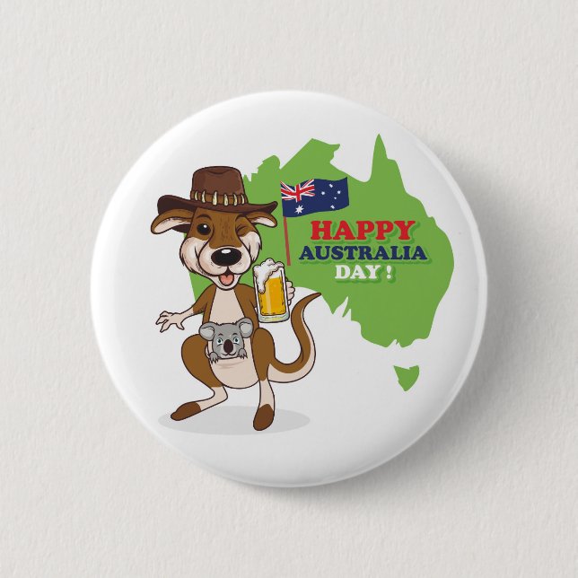 Happy Australia Day Kangaroo Koala Button (Front)
