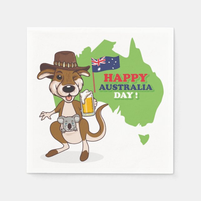 Happy Australia Day Kangaroo Koala Napkins (Front)
