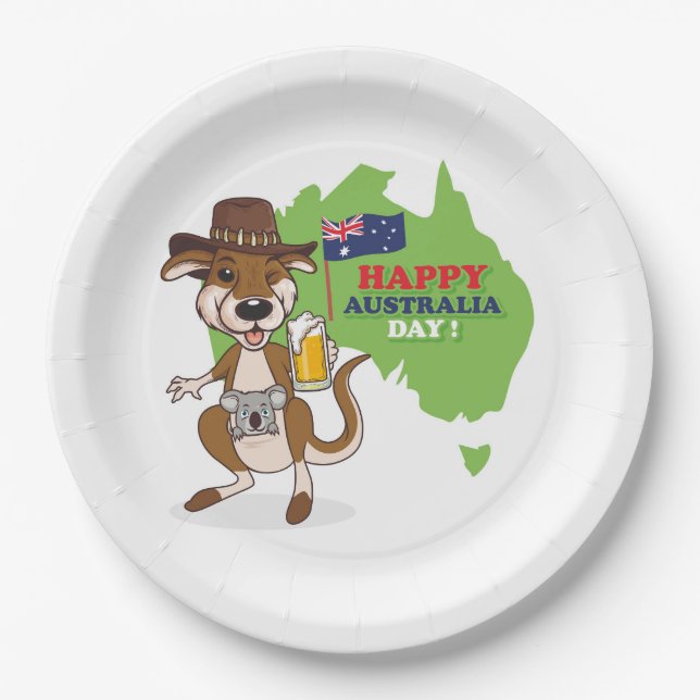 Happy Australia Day Kangaroo Koala Paper Plates (Front)